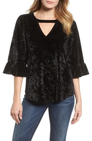Women's Billy T Keyhole Velvet Top - Black