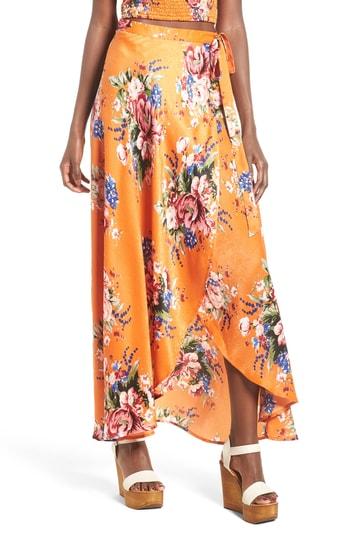 Women's Band Of Gypsies Zoey Satin Wrap Skirt - Orange