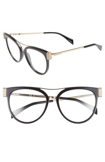 Women's Moschino 55mm Cat Eye Sunglasses - Black Gold/ Clear