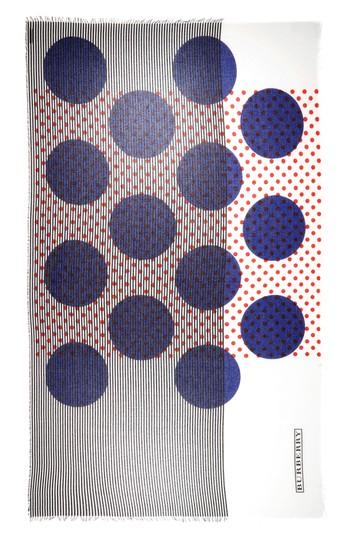 Women's Burberry Half Stripe Dot Cotton & Silk Scarf, Size - Blue