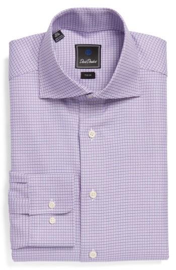 Men's David Donahue Trim Fit Check Dress Shirt .5 - 34/35 - Purple