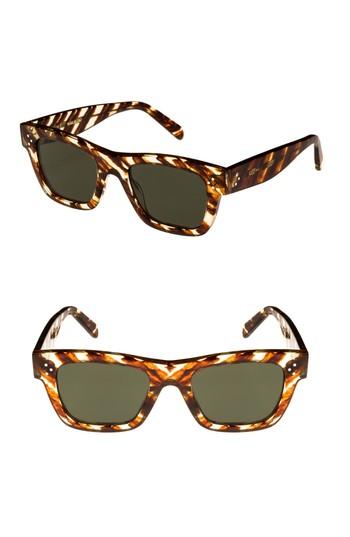 Women's Celine 51mm Rectangular Sunglasses - Striped Cognac Havana/ Green