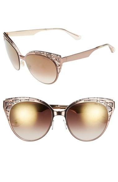 Women's Jimmy Choo 'estelle' Metal Cat Eye Crystal Lace 55mm Sunglasses - Shiny Light Brown