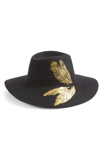Women's Helen Kaminski Golden Foil Feather Wool Felt Fedora - Blue