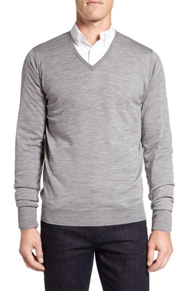 Men's John Smedley 'bobby' Easy Fit V Neck Wool Sweater - Metallic