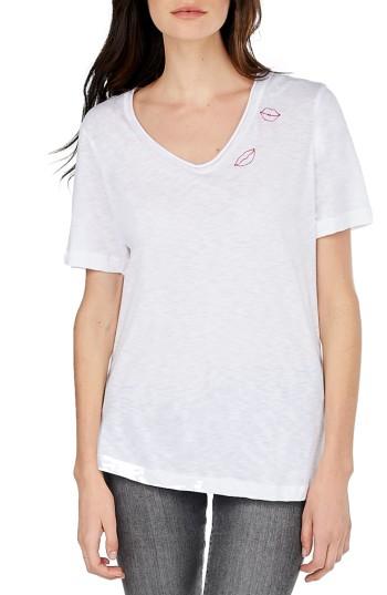 Women's Michael Stars Embroidered V-neck Tee, Size - White