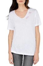 Women's Michael Stars Embroidered V-neck Tee, Size - White