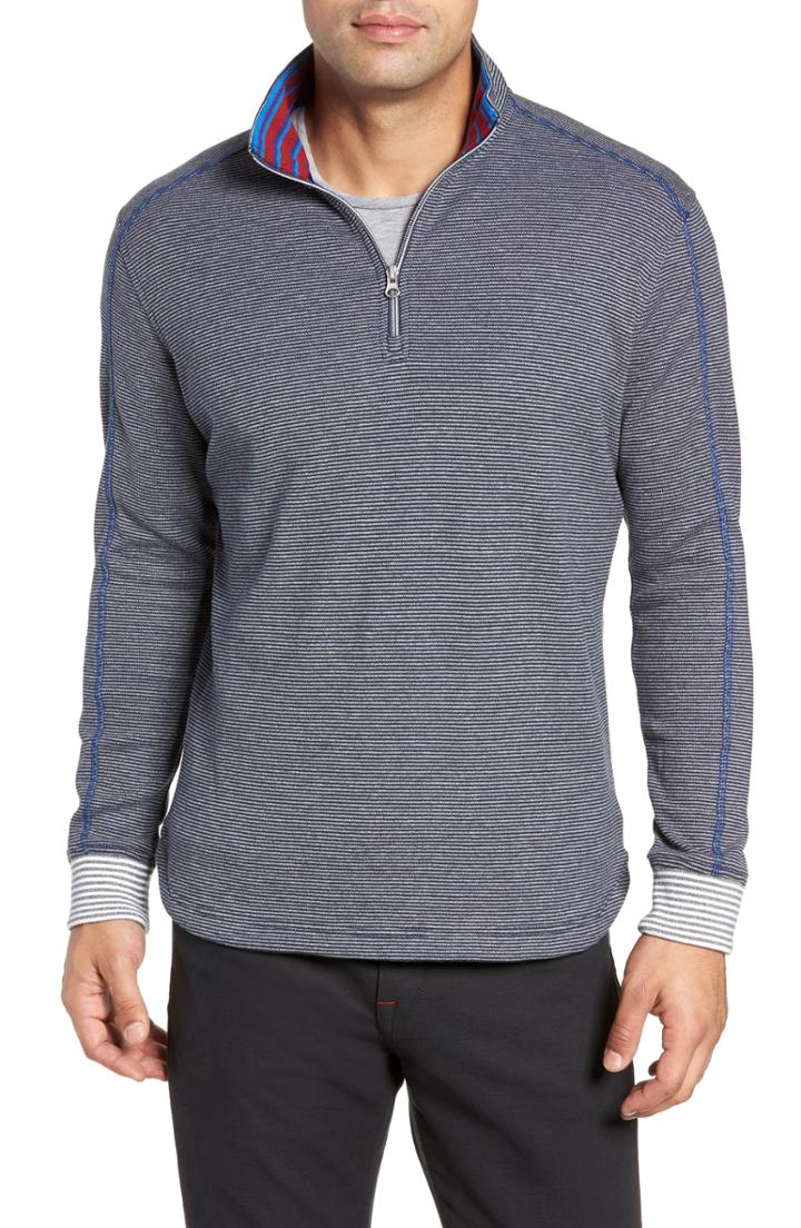 Men's Robert Graham Kitson Classic Fit Stripe Quarter Zip Sweater, Size - Blue