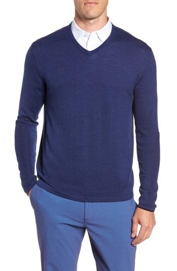 Men's Greyson Guide Merino Wool Blend V-neck Sweater - Blue