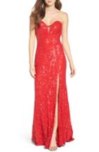Women's Mac Duggal Front Slit Sequin Strapless Gown - Red
