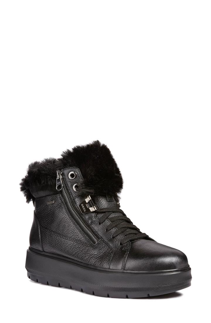 Women's Geox Kaula Abx Waterproof Faux-fur Cuff Sneaker Us / 35eu - Black
