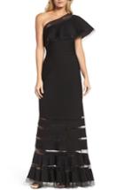 Women's Tadashi Shoji Pintuck One-shoulder Gown - Black