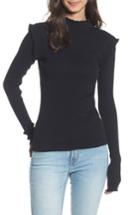 Women's Current/elliott The Ruffle Ribbed Tee - Black