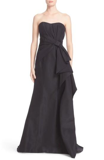 Women's Carolina Herrera Bow Detail Strapless Silk Faille Gown - Blue