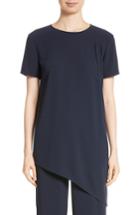 Women's St. John Collection Asymmetrical Satin Back Crepe Top, Size - Blue