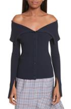 Women's Milly Off The Shoulder Ribbed Button Down Top, Size - Blue