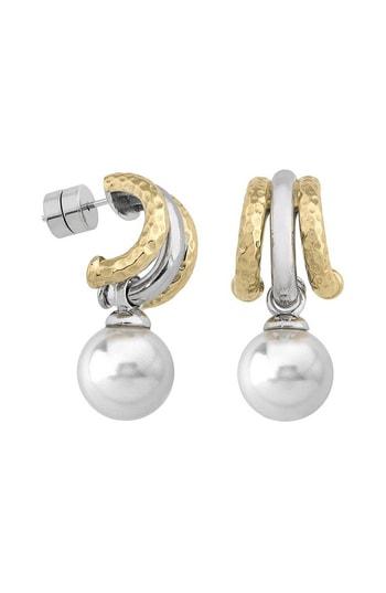 Women's Majorica Hammered Metal Imitation Pearl Earrings