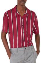Men's Topman Stripe Revere Shirt - Burgundy
