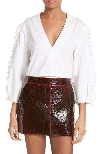 Women's Tibi Satin Poplin Ruffle Top - Ivory
