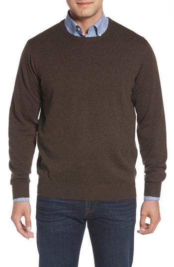 Men's Peter Millar Wool & Cotton Crewneck Sweater - Brown