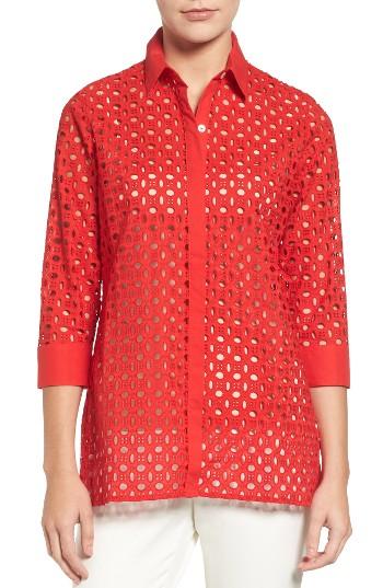 Women's Foxcroft Gigi Eyelet Cotton Tunic - Red