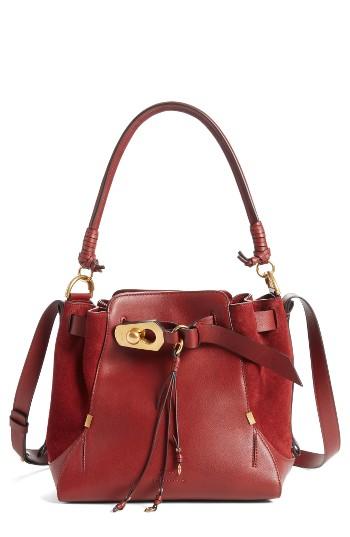 Chloe Medium Owen Calfskin Leather Bucket Bag - Red