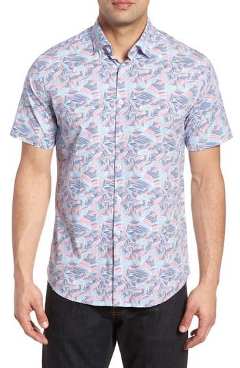 Men's Stone Rose Contemporary Fit Wave Print Sport Shirt (m) - Pink