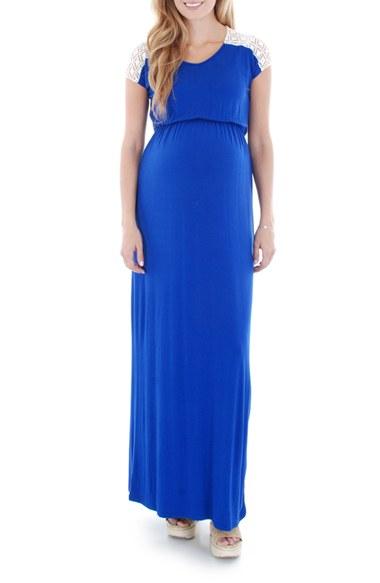 Women's Everly Grey Lace Yoke Maxi Maternity Dress - Blue