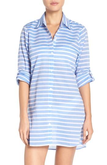 Women's Tommy Bahama Brenton Stripe Boyfriend Shirt Cover-up - Blue