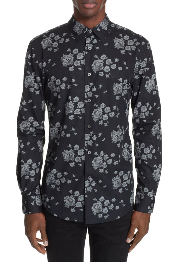 Men's John Varvatos Floral Print Shirt - Black
