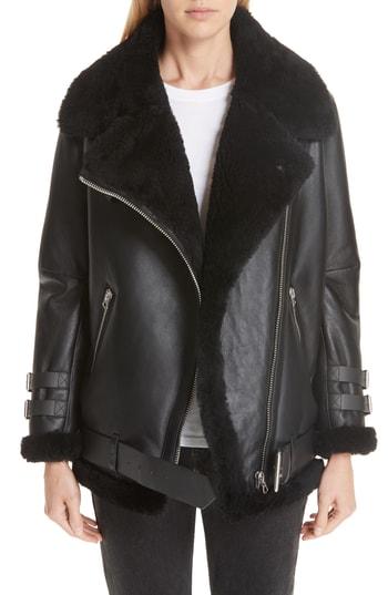 Women's Acne Studios Velocite Genuine Shearling Moto Jacket Us / 34 Eu - Black