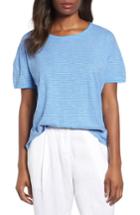 Women's Eileen Fisher Stripe Boxy Hemp & Organic Cotton Tee, Size - Blue