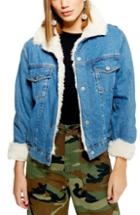 Women's Topshop Faux Fur Denim Jacket Us (fits Like 2-4) - Blue