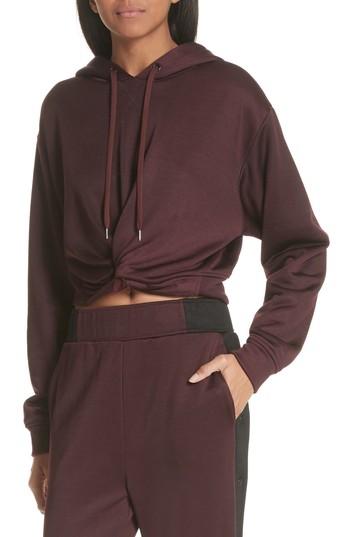 Women's T By Alexander Wang Twist Front Crop Hoodie - Burgundy