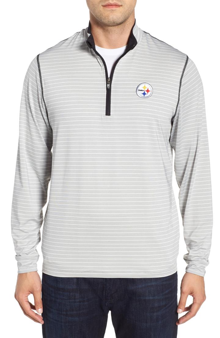 Men's Cutter & Buck Meridian - Pittsburgh Steelers Regular Fit Half Zip Pullover, Size - Black