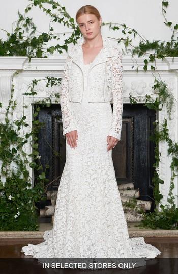 Women's Monique Lhuillier Sawyer Guipure Lace Moto Jacket, Size In Store Only - Ivory