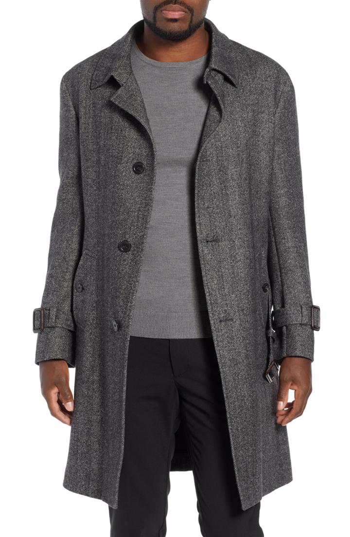 Men's Samuelsohn Zelander Herringbone Wool Blend Coat R - Grey