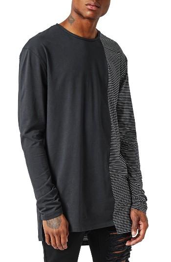 Men's Topman Aaa Collection Spliced Longline T-shirt - Black
