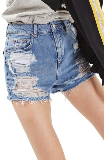 Women's Topshop Ripped Mom Shorts Us (fits Like 2-4) - Blue