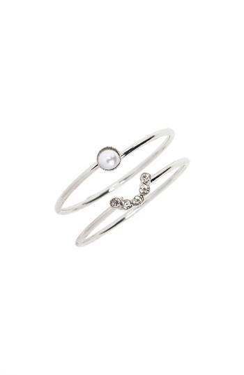 Women's Topshop Fine Imitation Pearl Set Of 2 Stacking Rings