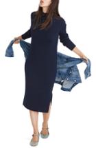 Women's Madewell Mock Neck Midi Sweater Dress, Size - Blue