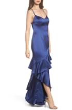 Women's Adrianna Papell Ruffled Satin Strap Back Gown - Blue