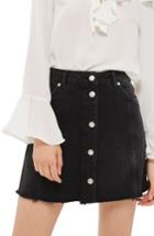 Women's Topshop Button Front Denim Miniskirt Us (fits Like 0) - Black