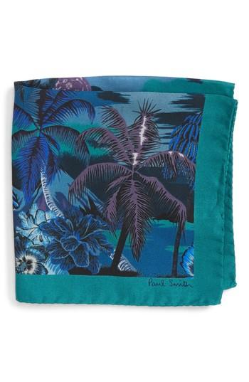 Men's Paul Smith Luna Hawaiian Print Silk Pocket Square, Size - Blue