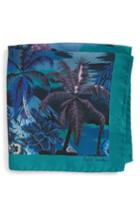 Men's Paul Smith Luna Hawaiian Print Silk Pocket Square, Size - Blue
