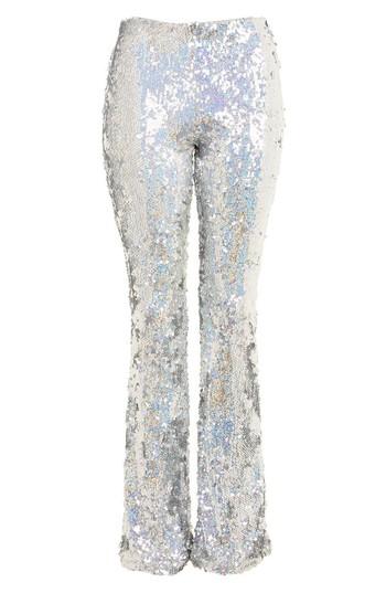Women's Topshop Premium Sequin Flare Leg Trousers Us (fits Like 10-12) X - Metallic