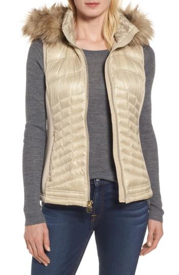 Women's Michael Michael Kors Faux Fur Trim Down Vest - Beige