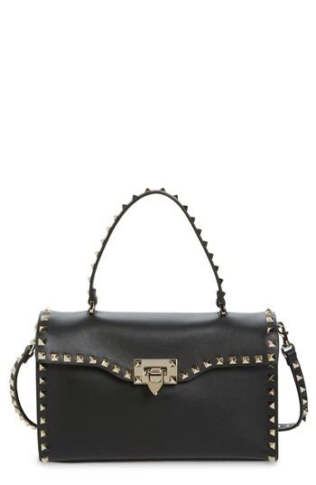 Valentino Garavani Small Rockstud Leather Top Handle Satchel - Black