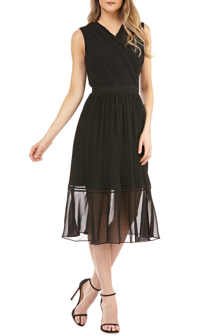 Women's Kay Unger Pleated Chiffon Faux Wrap Cocktail Dress
