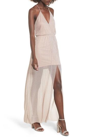 Women's Lush Metallic Surplice Maxi Dress - Pink